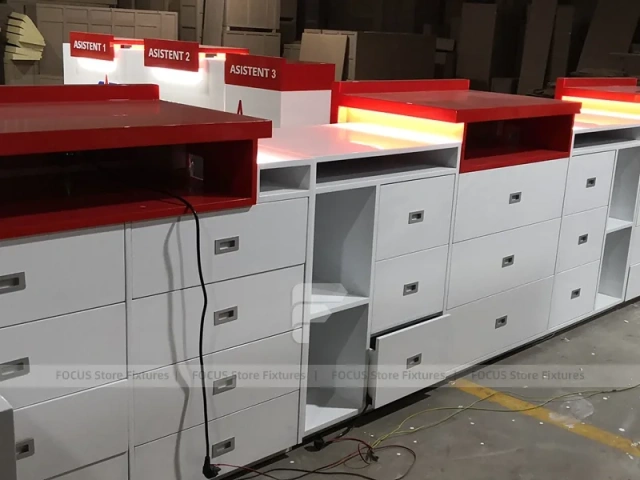 Red White Assistant Phone Checkout Counter Set