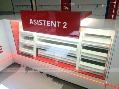 Red White Assistant Phone Counter Wall System