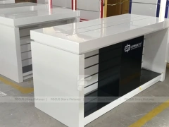 Red White Assistant Phone Counter Wall System