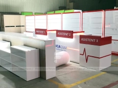 Red White Assistant Phone Counter Wall System