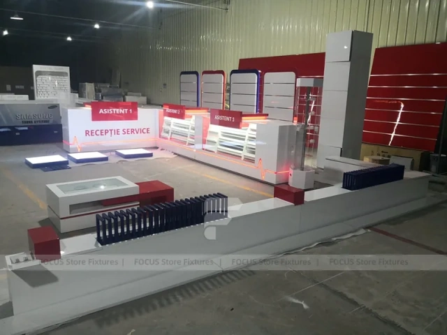 Red White Assistant Phone Counter Wall System