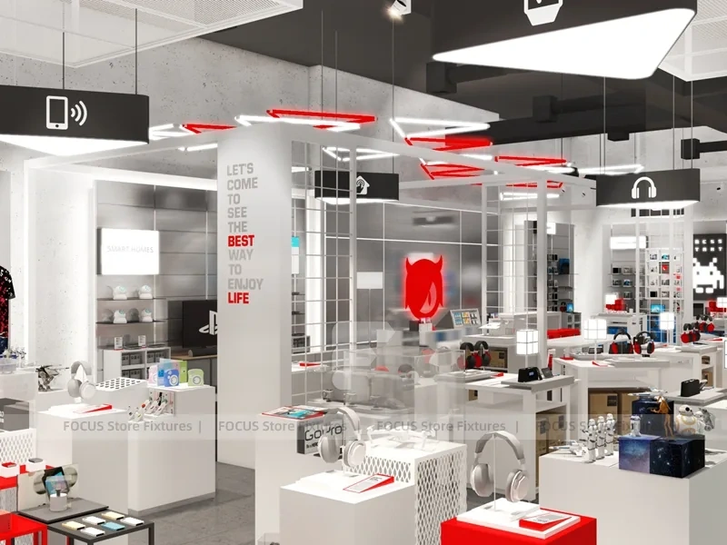 Red White Mobile Phone Experience Store Layout