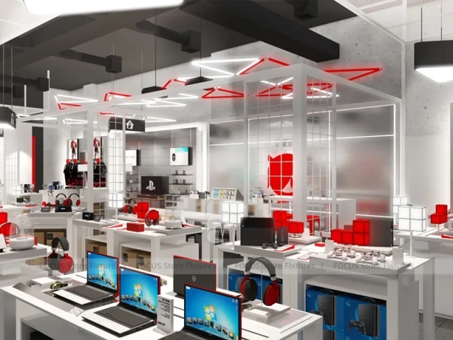 Red White Mobile Phone Experience Store Layout