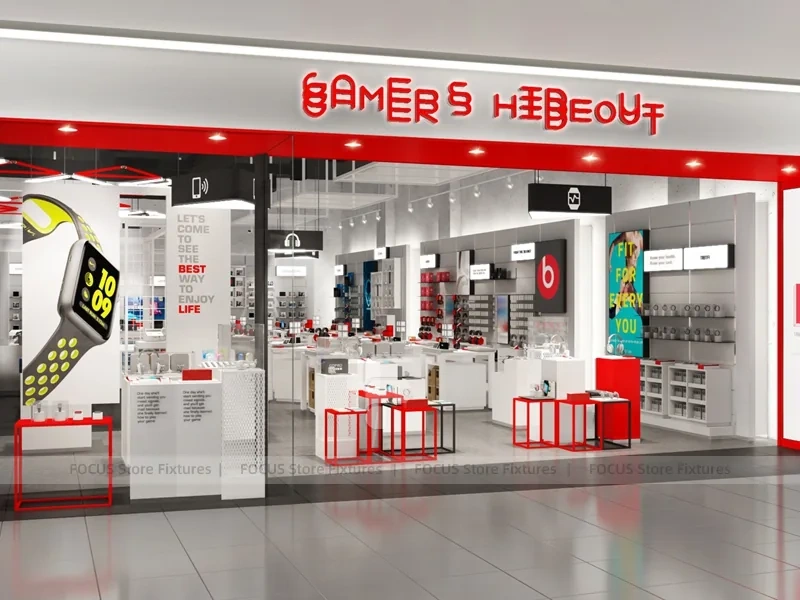 Red White Mobile Phone Experience Store Layout