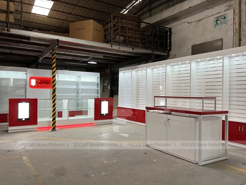 Red White Mobile Phone Store Interior Fixture