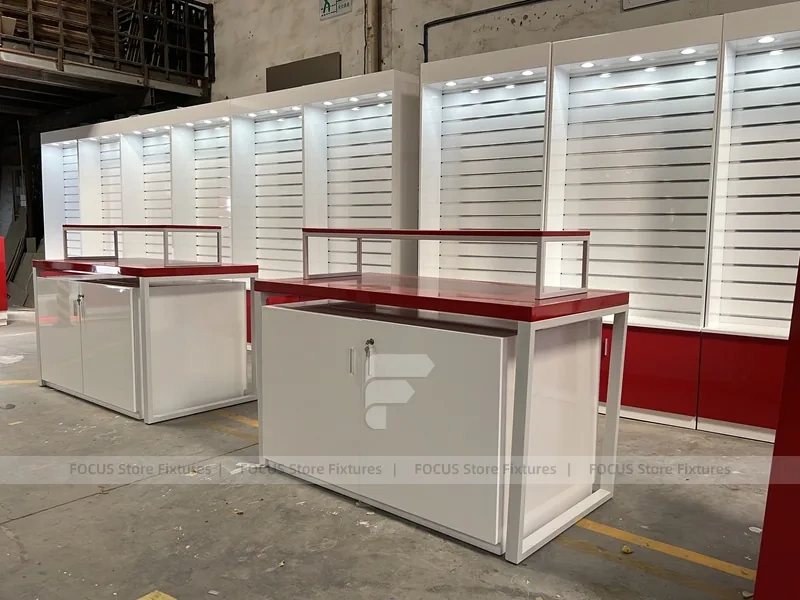 Red White Mobile Phone Store Interior Fixture