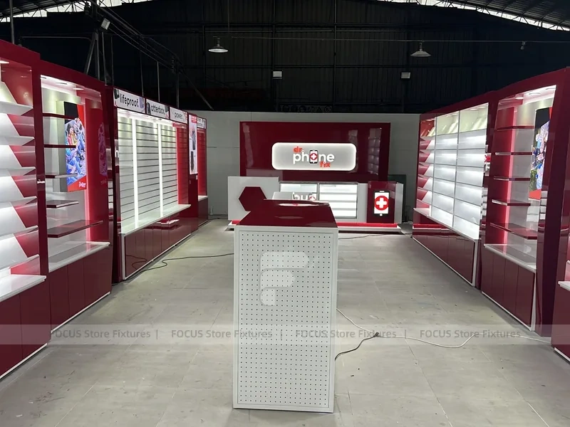 Red White Mobile Phone Store Interior Fixture