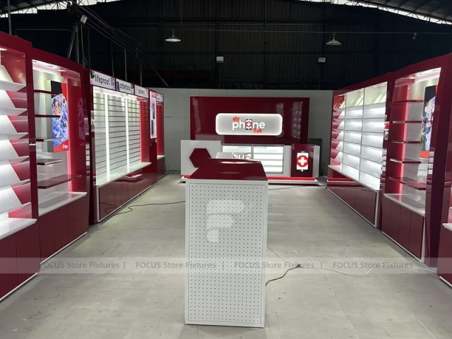 Red White Mobile Phone Store Interior Fixture