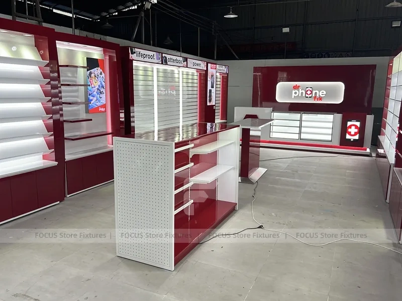 Red White Mobile Phone Store Interior Fixture