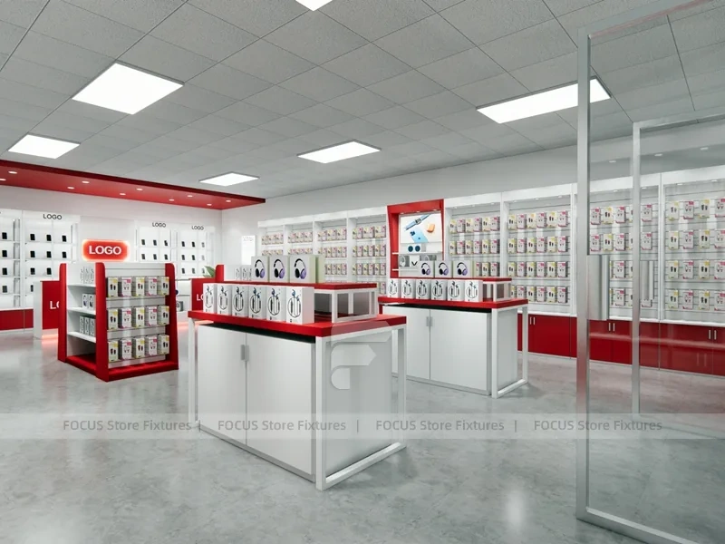 Red White Mobile Phone Store Interior Fixtures