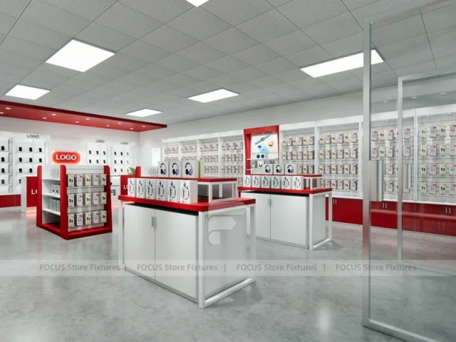 Red White Mobile Phone Store Interior Fixtures