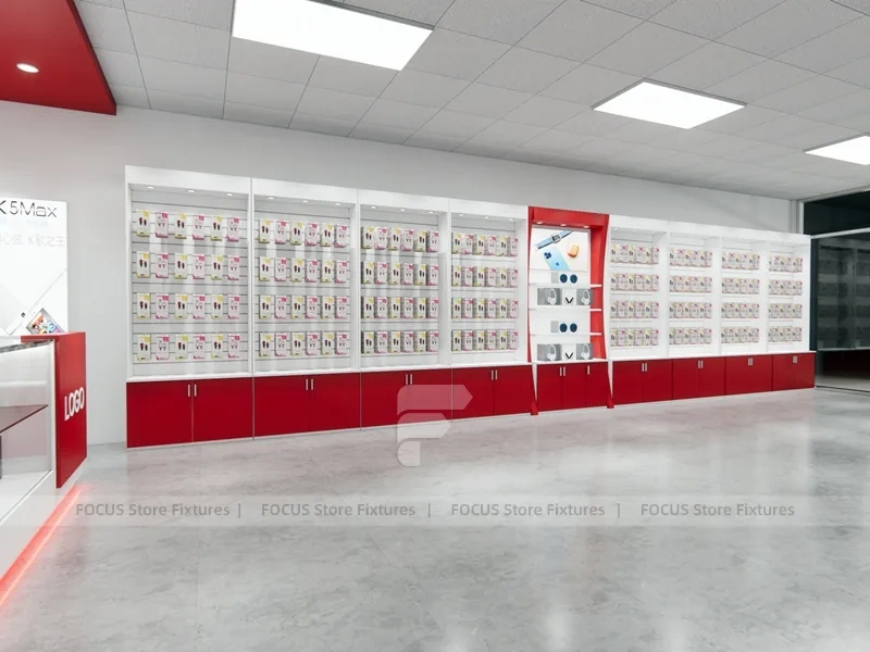 Red White Mobile Phone Store Interior Fixtures