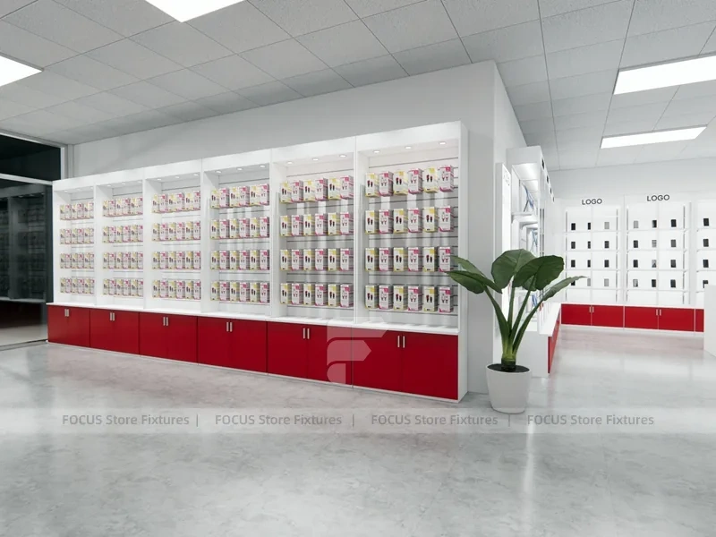 Red White Mobile Phone Store Interior Fixtures