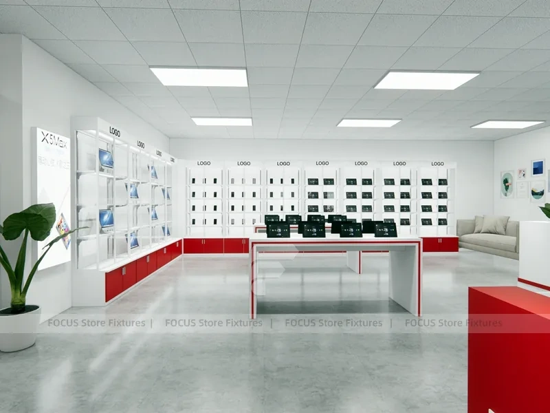 Red White Mobile Phone Store Interior Fixtures