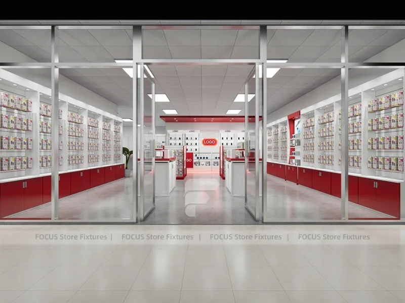 Red White Mobile Phone Store Interior Fixtures