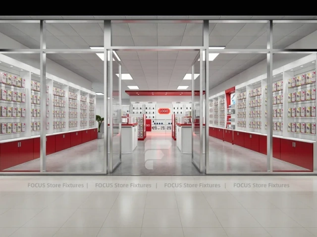 Red White Mobile Phone Store Interior Fixtures