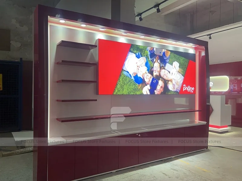 Red White Mobile Phone Wall Display Counter