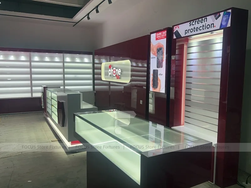 Red White Mobile Phone Wall Display Counter
