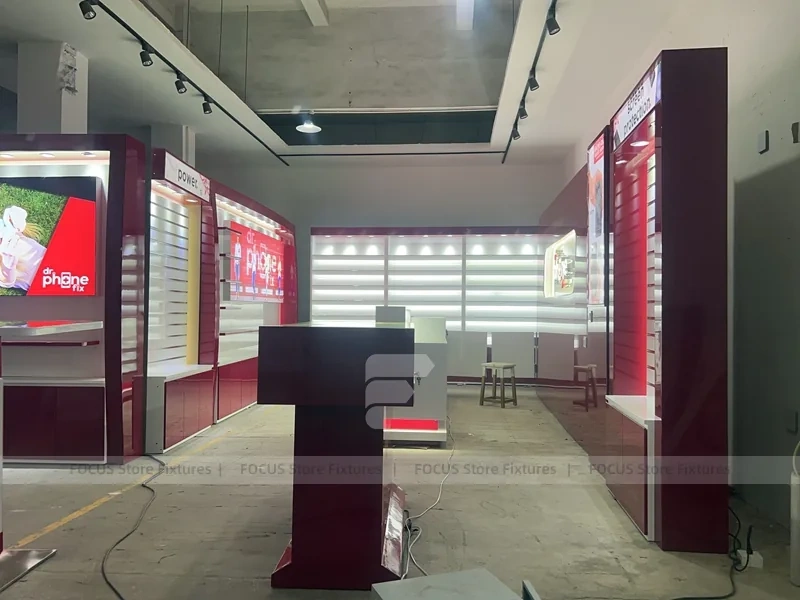 Red White Mobile Phone Wall Display Counter
