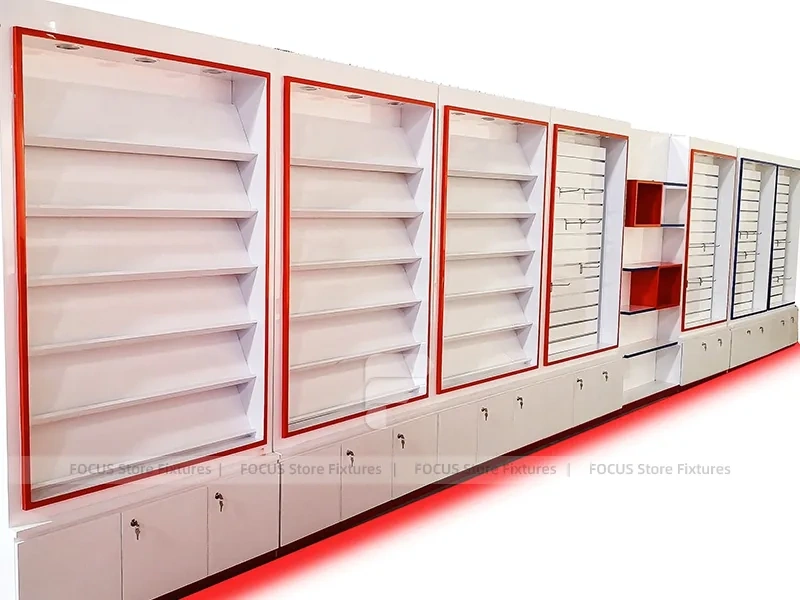 Red White Mobile Phone Wall Shelving Unit