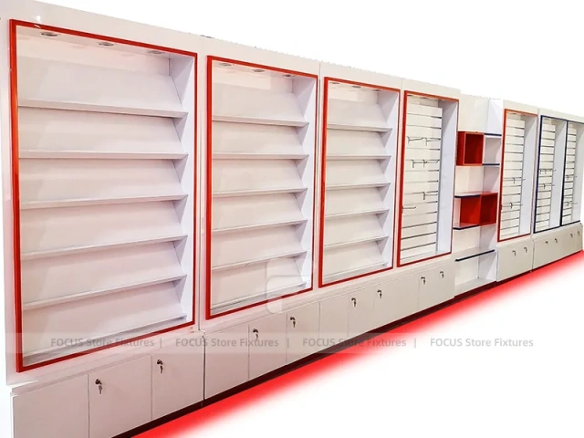 Red White Mobile Phone Wall Shelving Unit