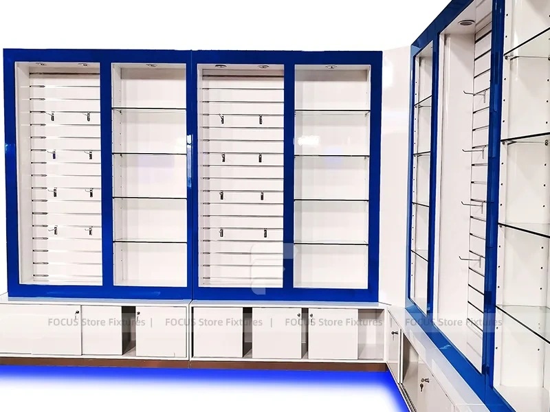 Red White Mobile Phone Wall Shelving Unit