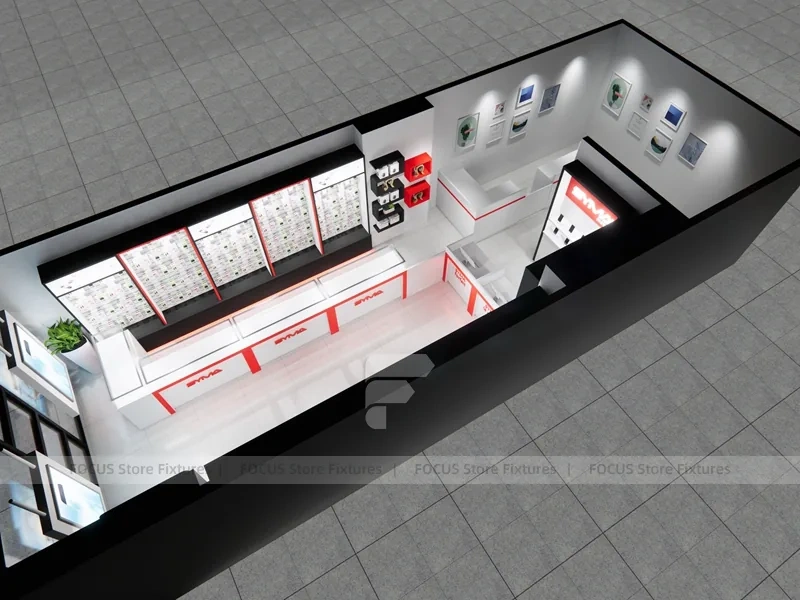 Red White Mobile Store 3D Interior Layout
