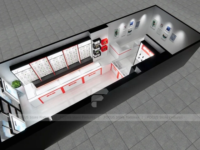 Red White Mobile Store 3D Interior Layout