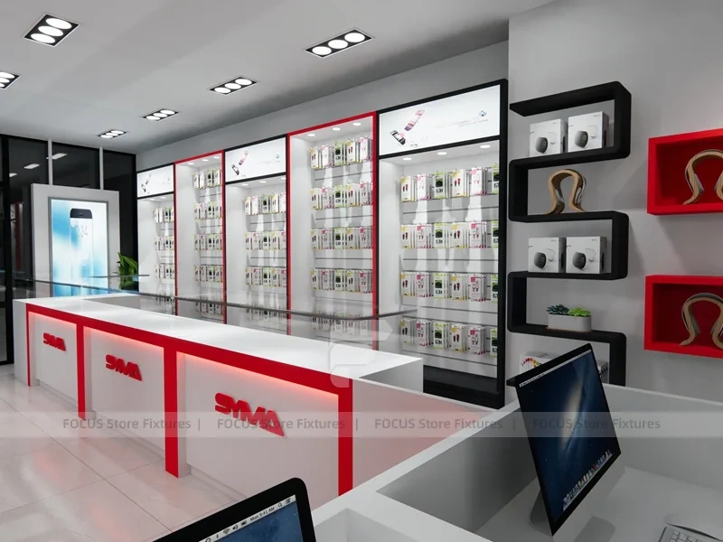 Red White Mobile Store 3D Interior Layout