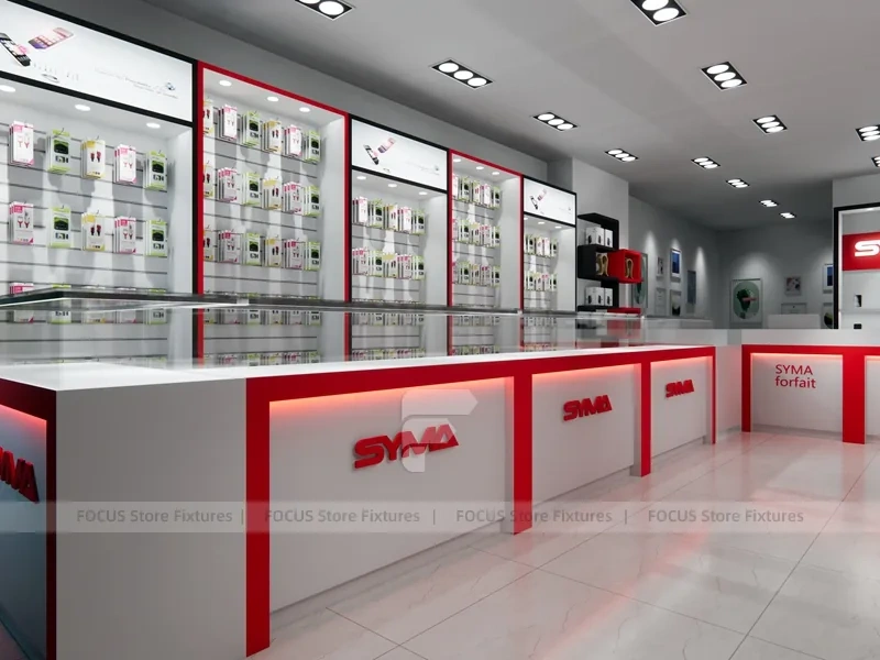 Red White Mobile Store 3D Interior Layout