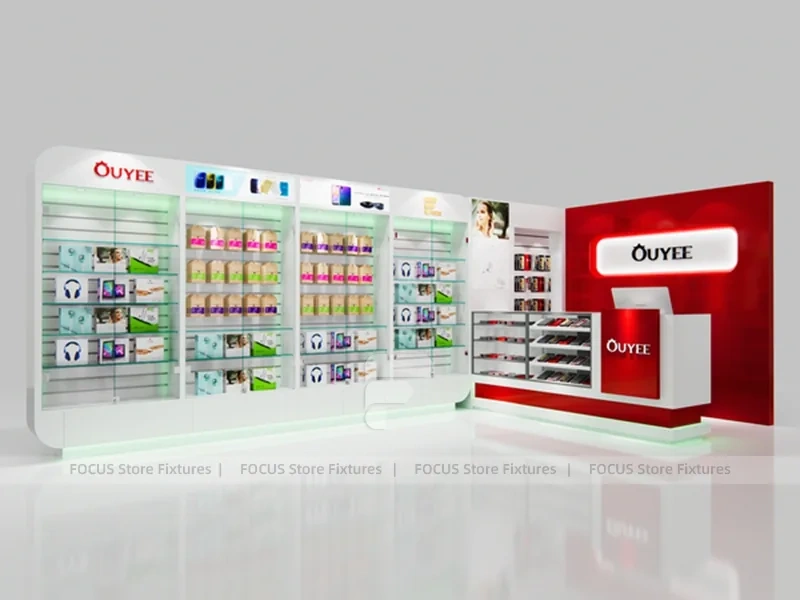 Red White Ouye Mobile Accessories Store Display