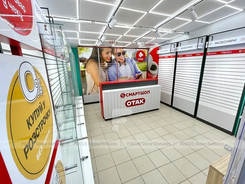 Red White Phone Service Counter Interior