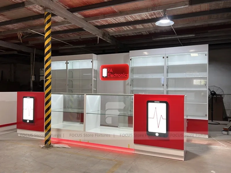 Red White Slatwall Mobile Store Fixture