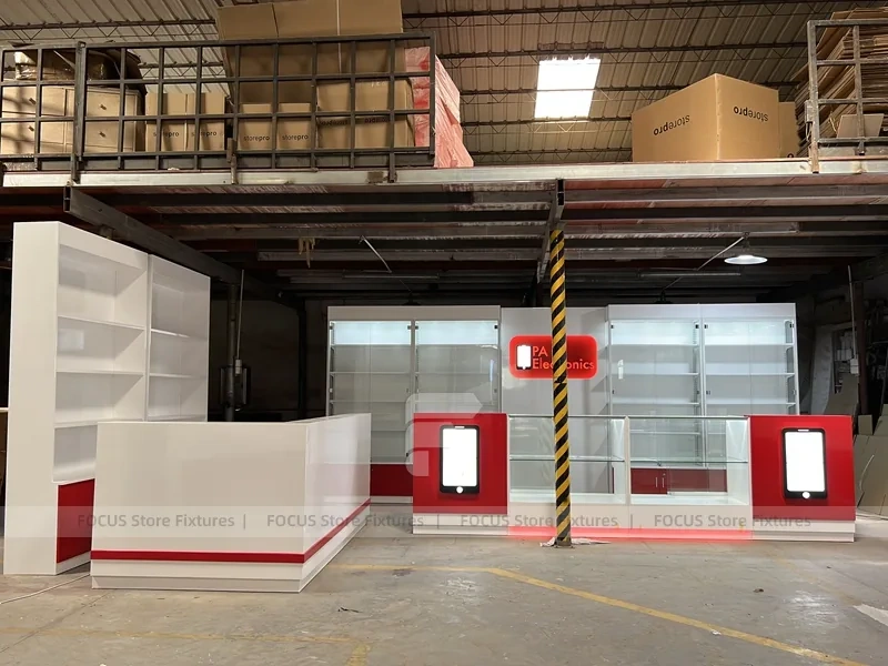 Red White Slatwall Mobile Store Fixture