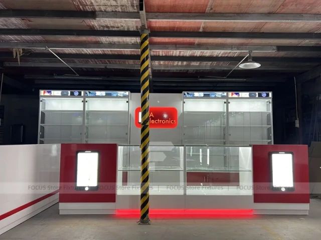 Red White Slatwall Mobile Store Fixture