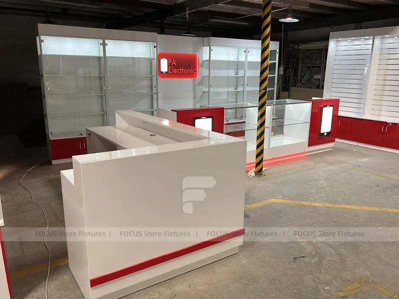 Red White Slatwall Mobile Store Fixture