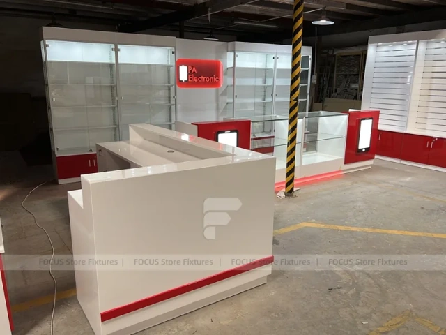 Red White Slatwall Mobile Store Fixture