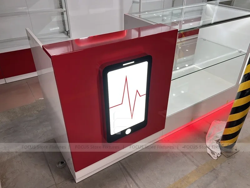 Red White Slatwall Mobile Store Fixture
