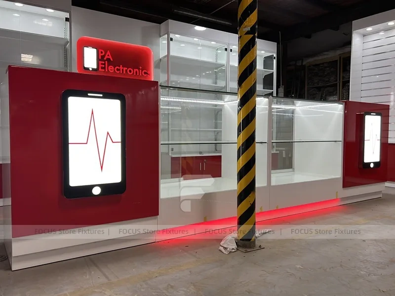 Red White Slatwall Mobile Store Fixture