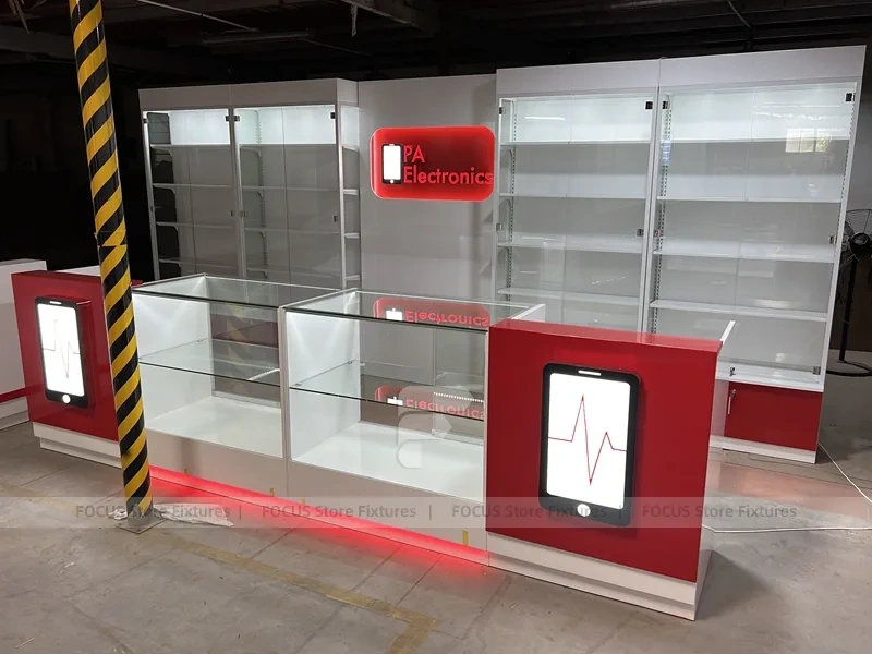 Red White Slatwall Mobile Store Fixture