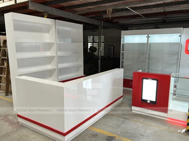 Red White Slatwall Mobile Store Fixture
