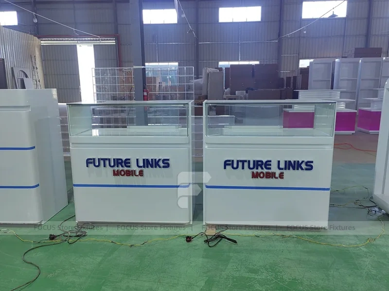 Rounded Blue White Mobile Phone Wall Display Panel