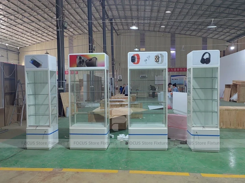 Rounded Blue White Mobile Phone Wall Display Panel