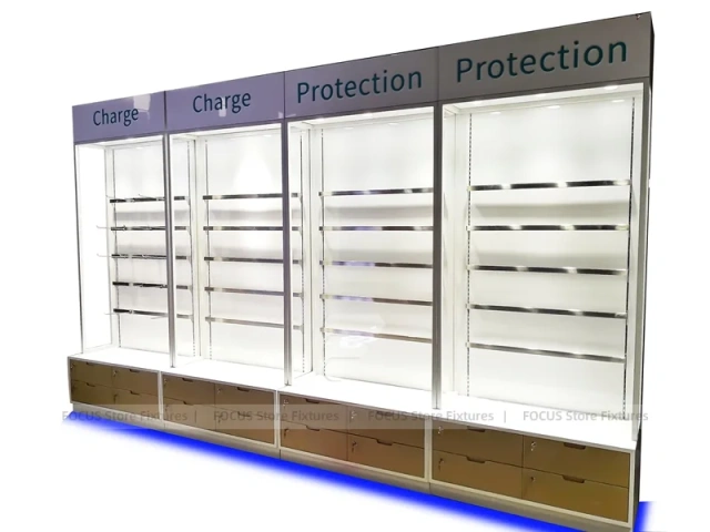 Silver Blue LED Phone Slatwall Display Panel
