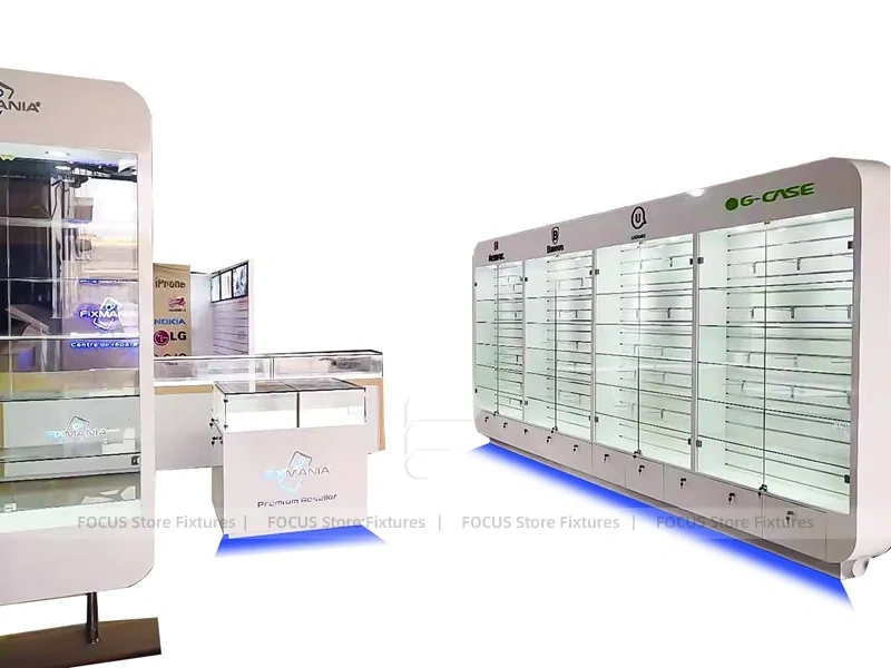 Silver Blue LED Phone Slatwall Display Panel