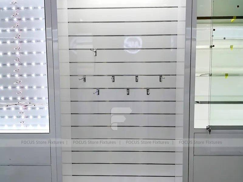 Silver Blue LED Phone Slatwall Display Panel