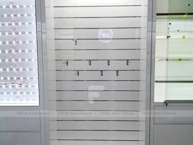 Silver Blue LED Phone Slatwall Display Panel
