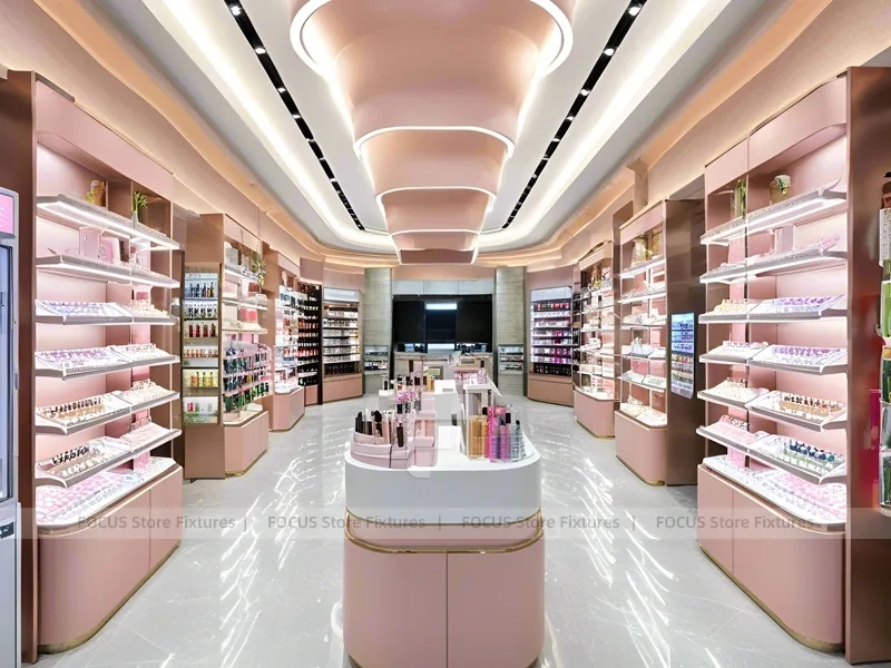 Soft Pink Cosmetics Store Aisle Layout