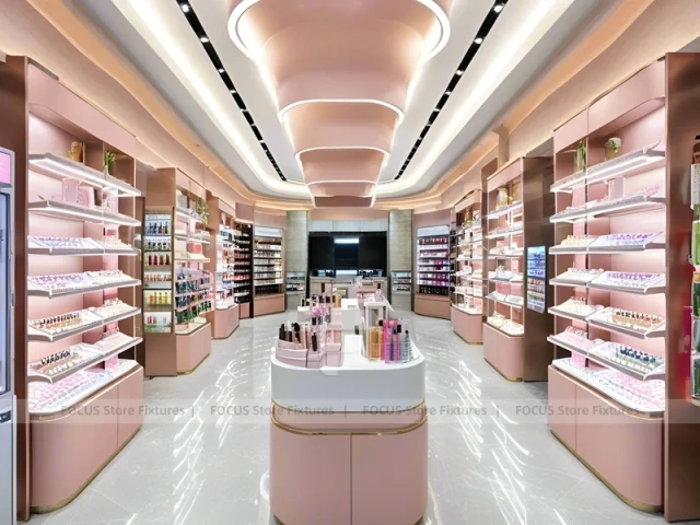 Soft Pink Cosmetics Store Aisle Layout