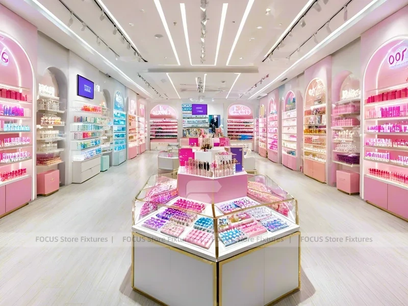 Soft Pink Cosmetics Store Aisle Layout